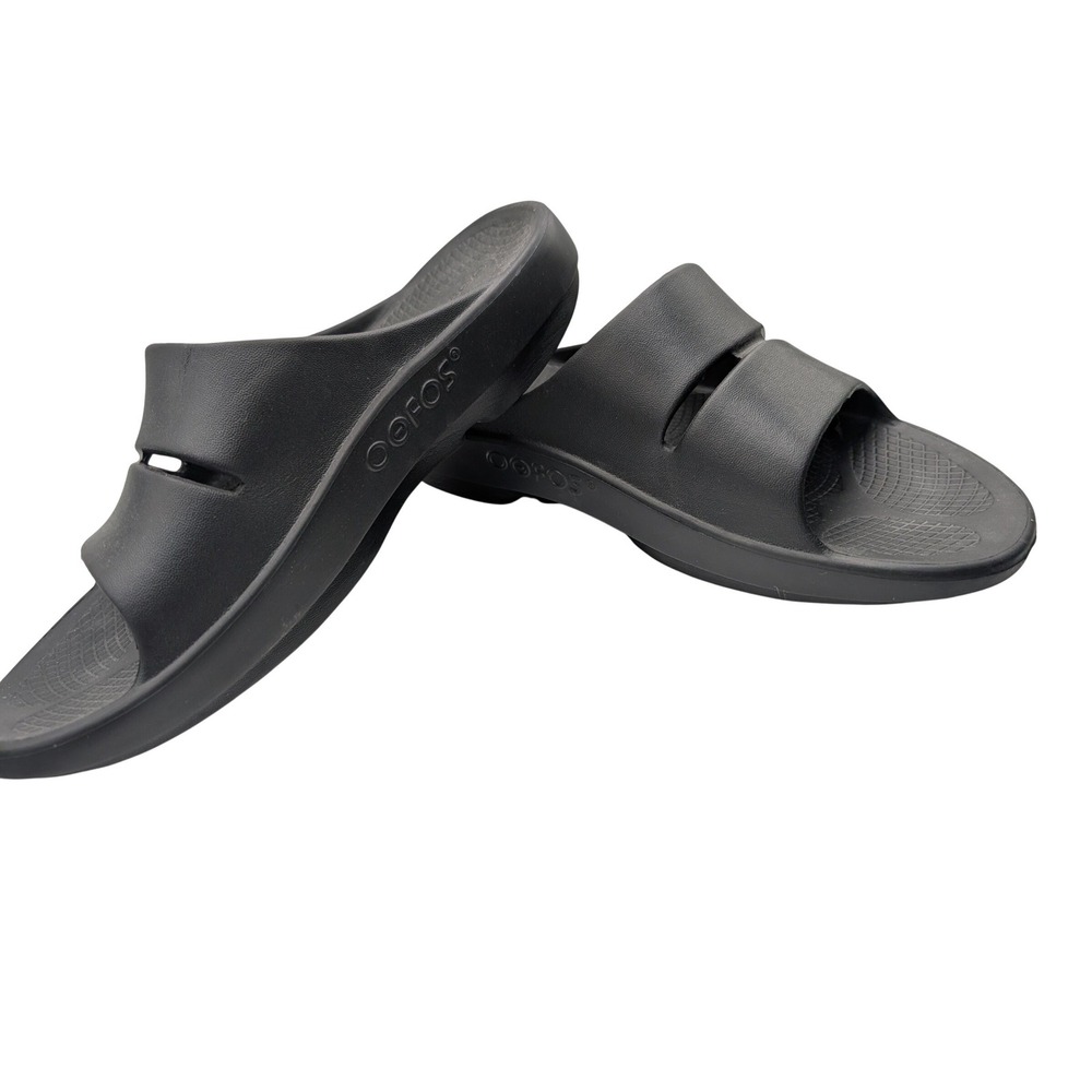 OOFOS OOahh Recovery Slides Black Double Strap Sandals - Mens 9 Womens 11